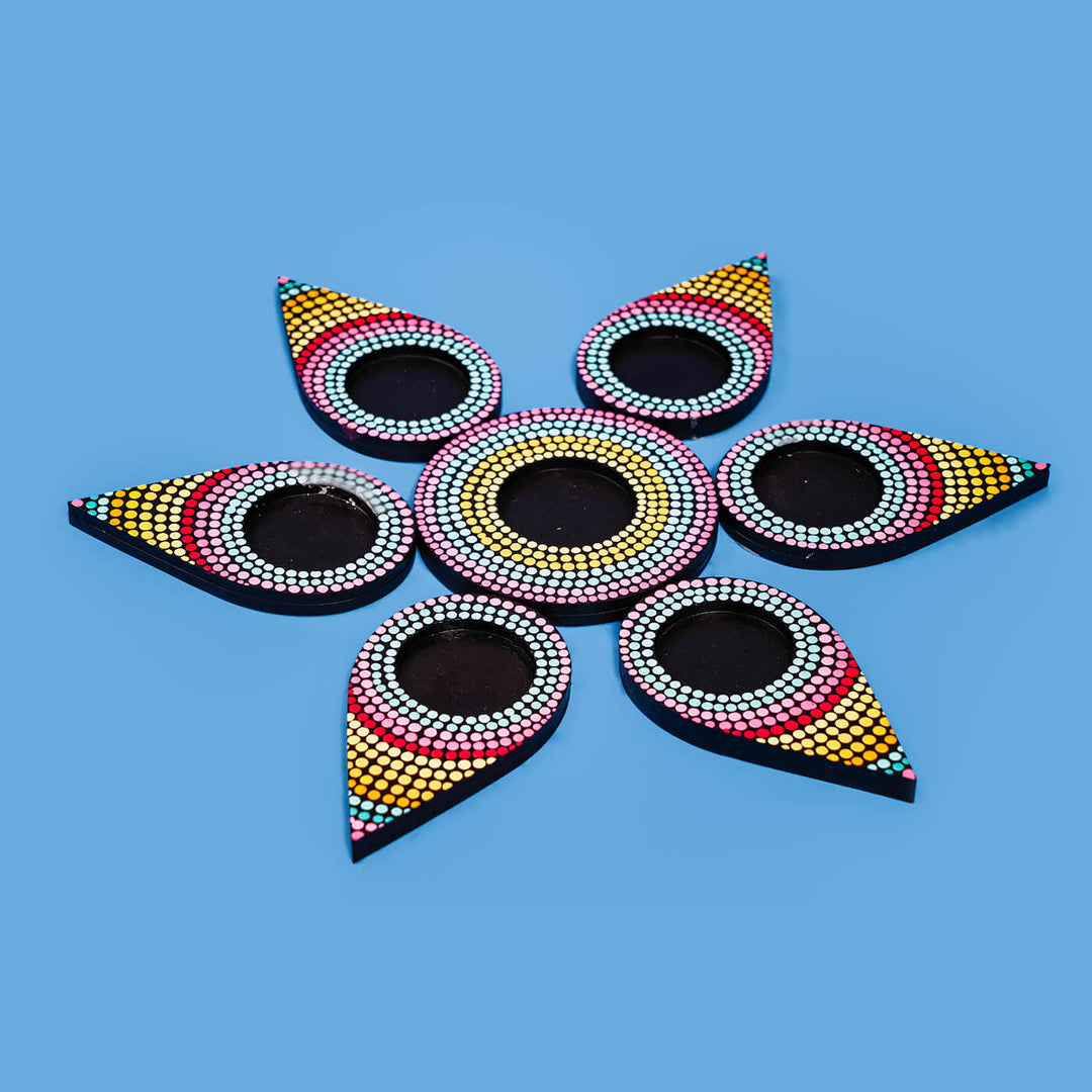 7 Pc Flower Petals Dot Art Rangoli Tealight Holder