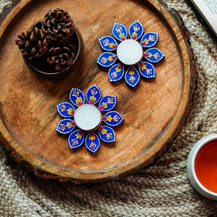 Flower Design Dot Art Festive Tealight Holder | Set of 2