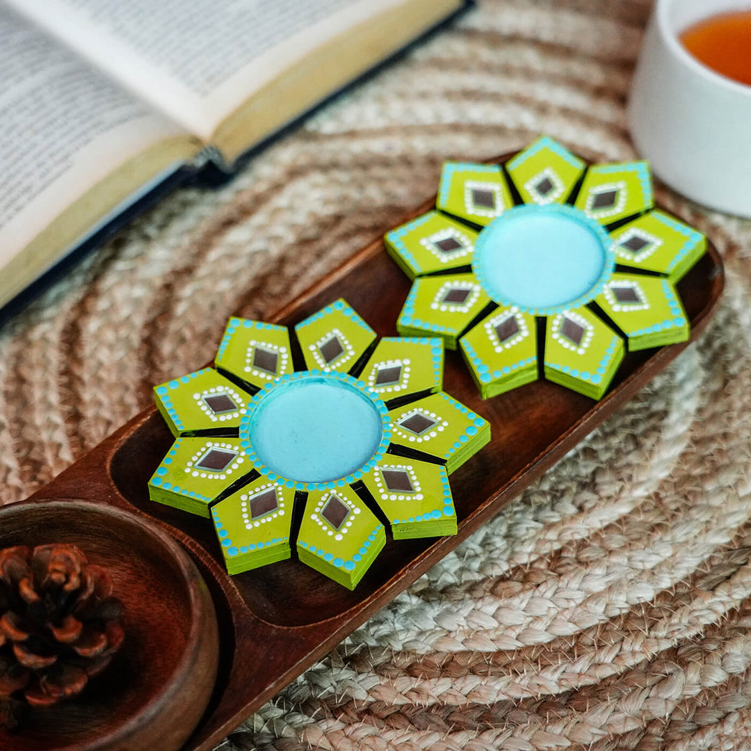 Geometric Flower Design Dot Art Festive Tealight Holder | Set of 2