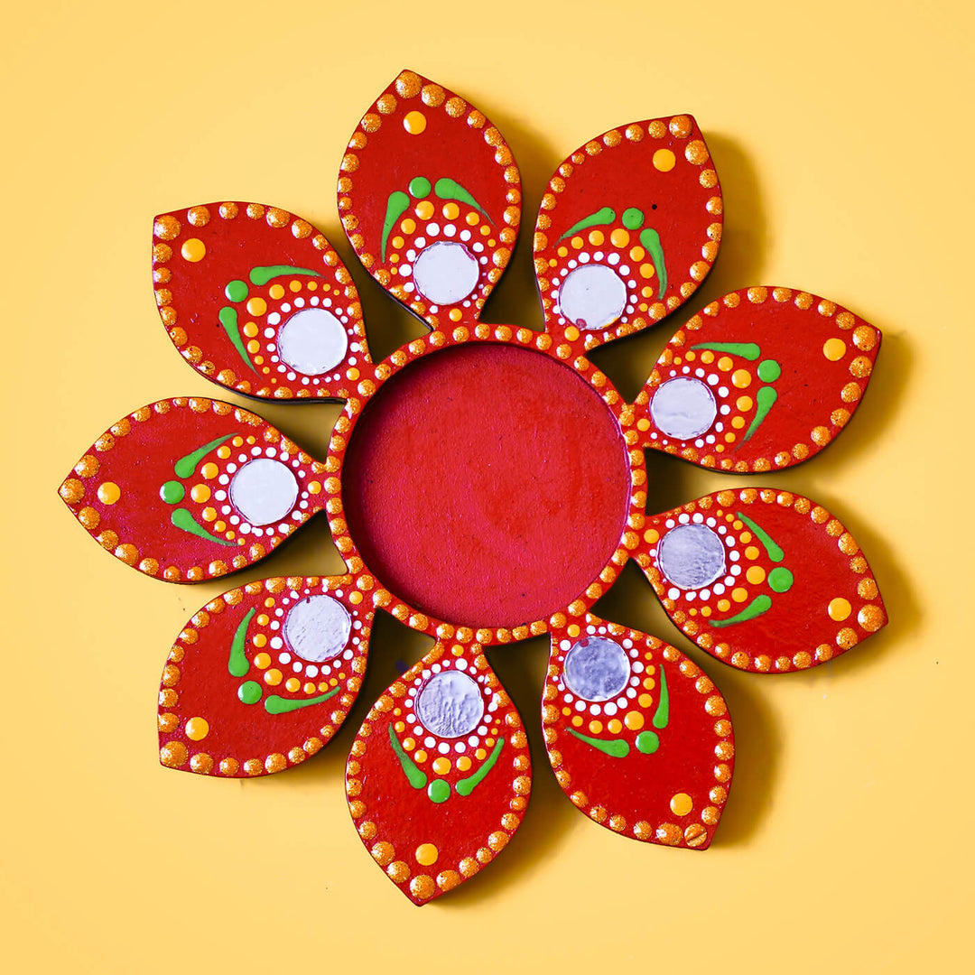 Flower Design Dot Art Festive Tealight Holder | Set of 2