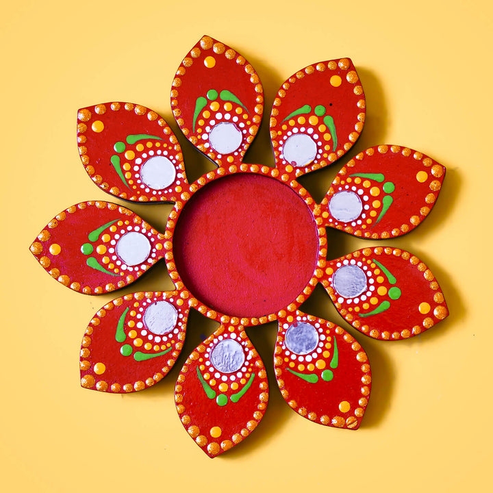 Flower Design Dot Art Festive Tealight Holder | Set of 2