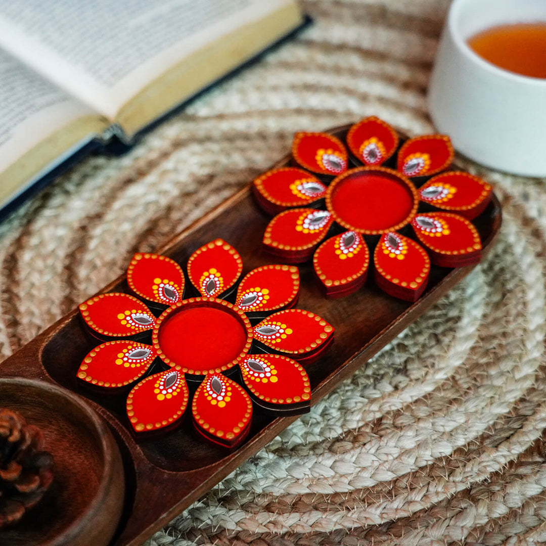 Flower Design Dot Art Festive Tealight Holder | Set of 2