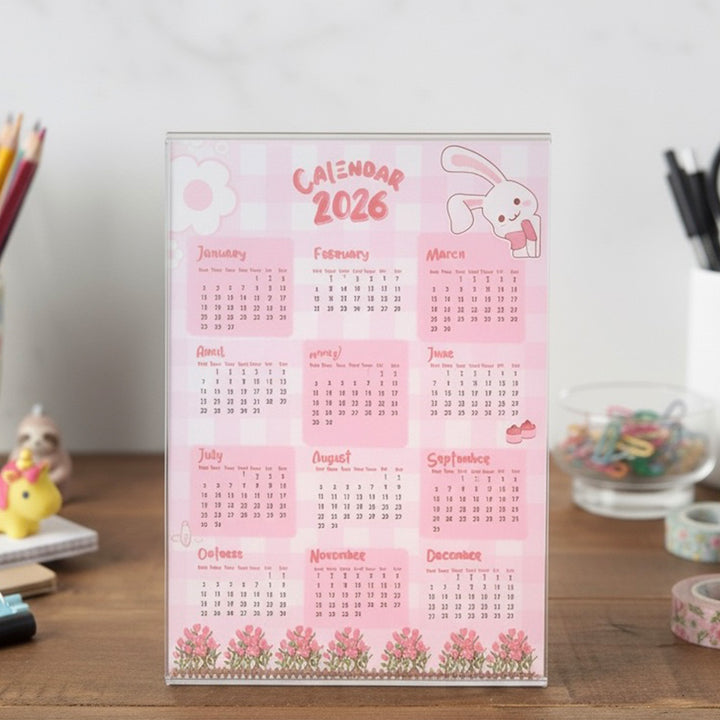 Printed Acrylic 2026 Pink Bunny Theme Desk Calendar