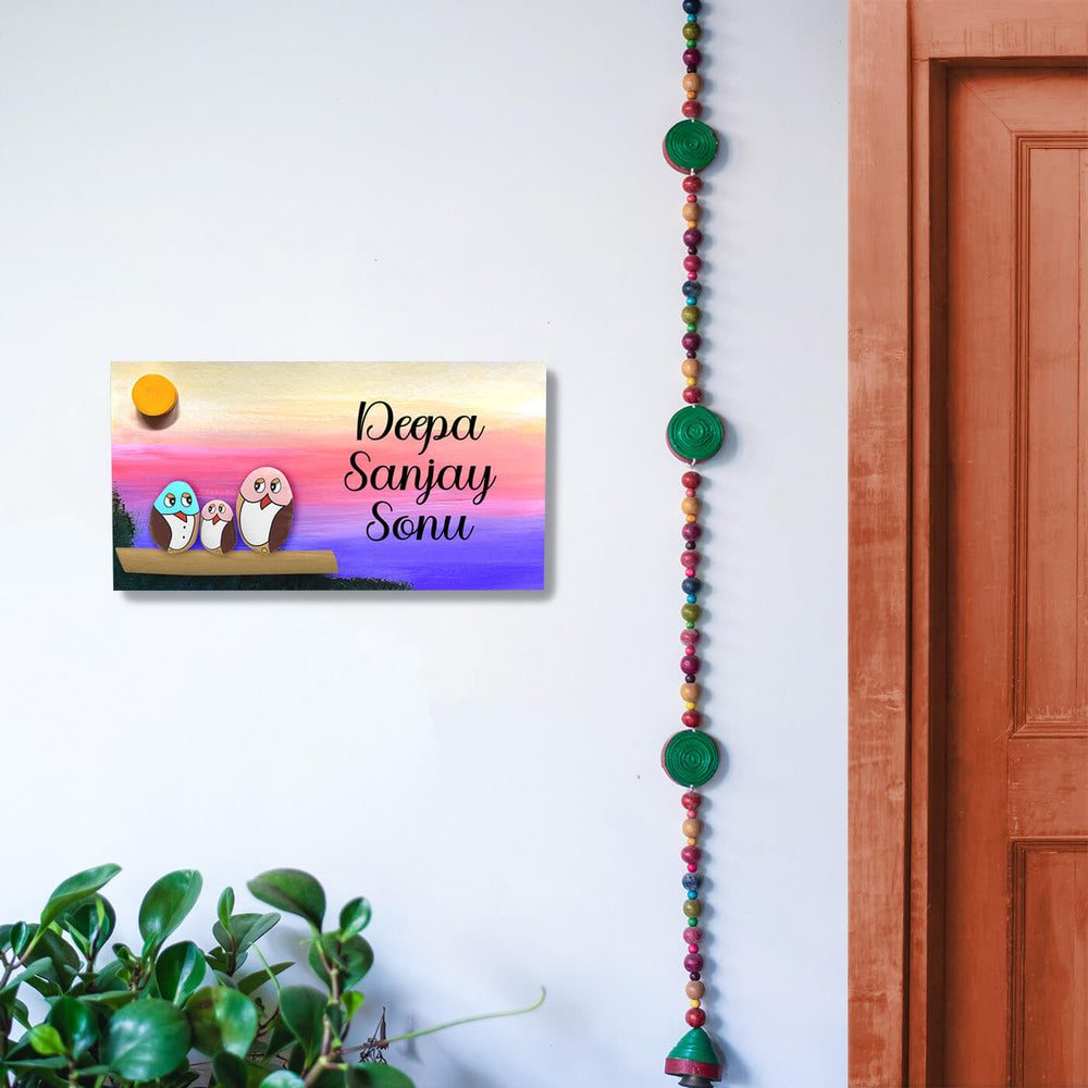 Hand Painted Pebble Art Name Plate For Family Of 3 2 - Mounted on Wall with Decoration