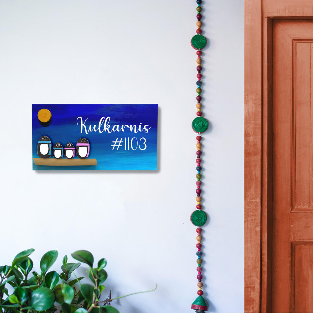 Hand Painted Pebble Art Name Plate For Family Of 4 2 - Mounted on Wall Near Door