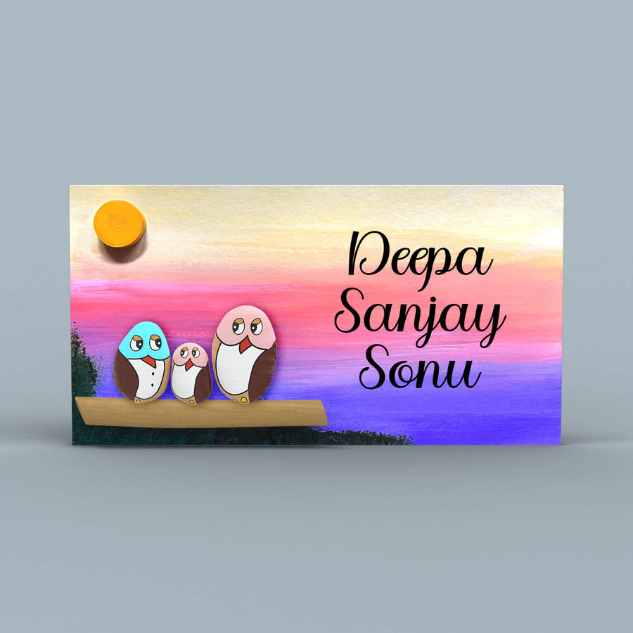 Hand Painted Pebble Art Name Plate For Family Of 3 2 - Front View with Name Personalization