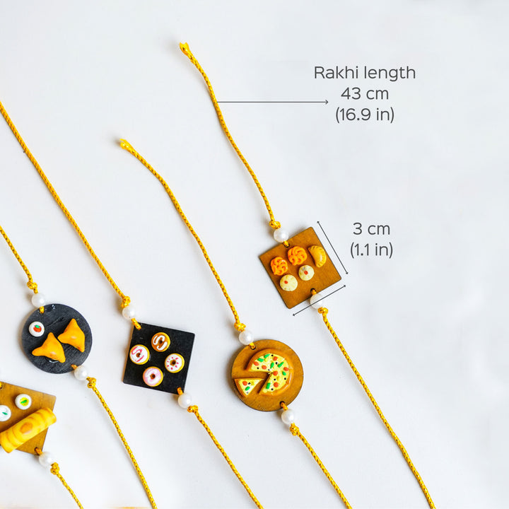 Handmade Food Themed Clay Rakhi 2 - Dimension chart with measurements