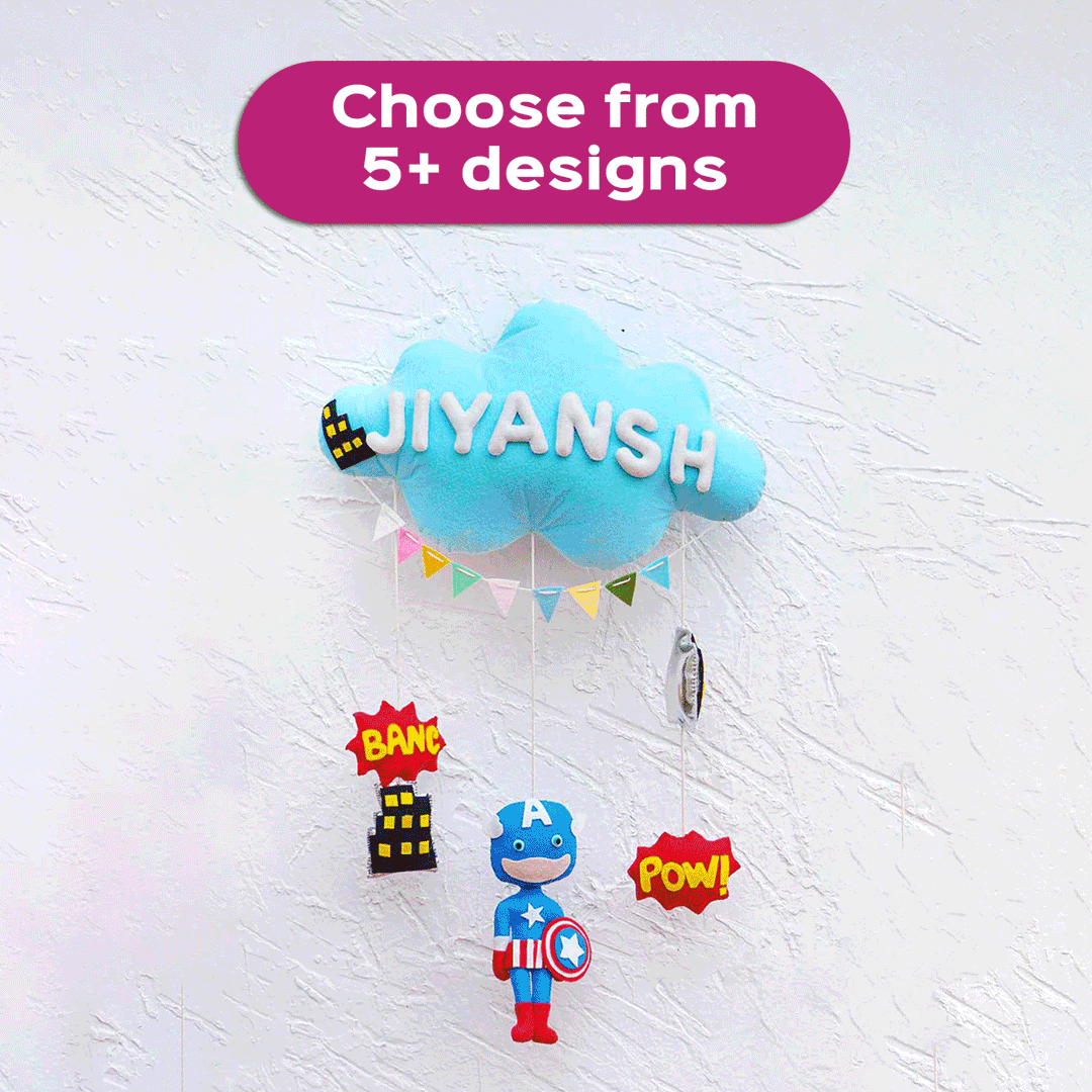 Handcrafted Personalized Cloud Theme Name Plate For Kids 1 - Hanging Personalized Name Display