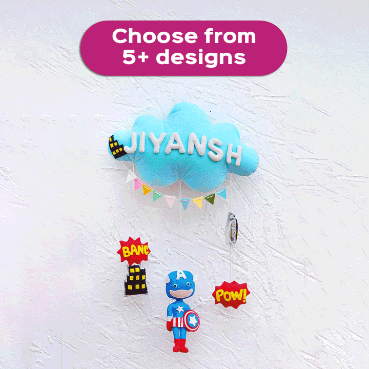 Handcrafted Personalized Cloud Theme Name Plate For Kids 3 - Name Personalization Example Hanging
