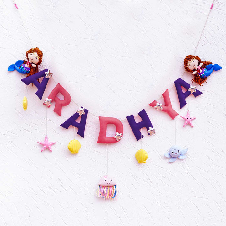 Handcrafted Personalized Themed Bunting For Kids Mystique Mermaid - Hanging Name Banner Front View