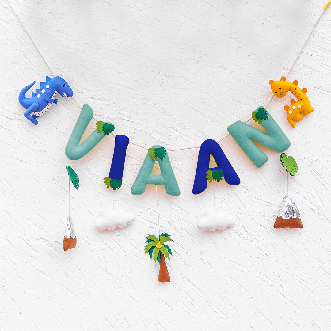 Handcrafted Personalized Themed Bunting For Kids Dinoland - Hanging Name Garland Display