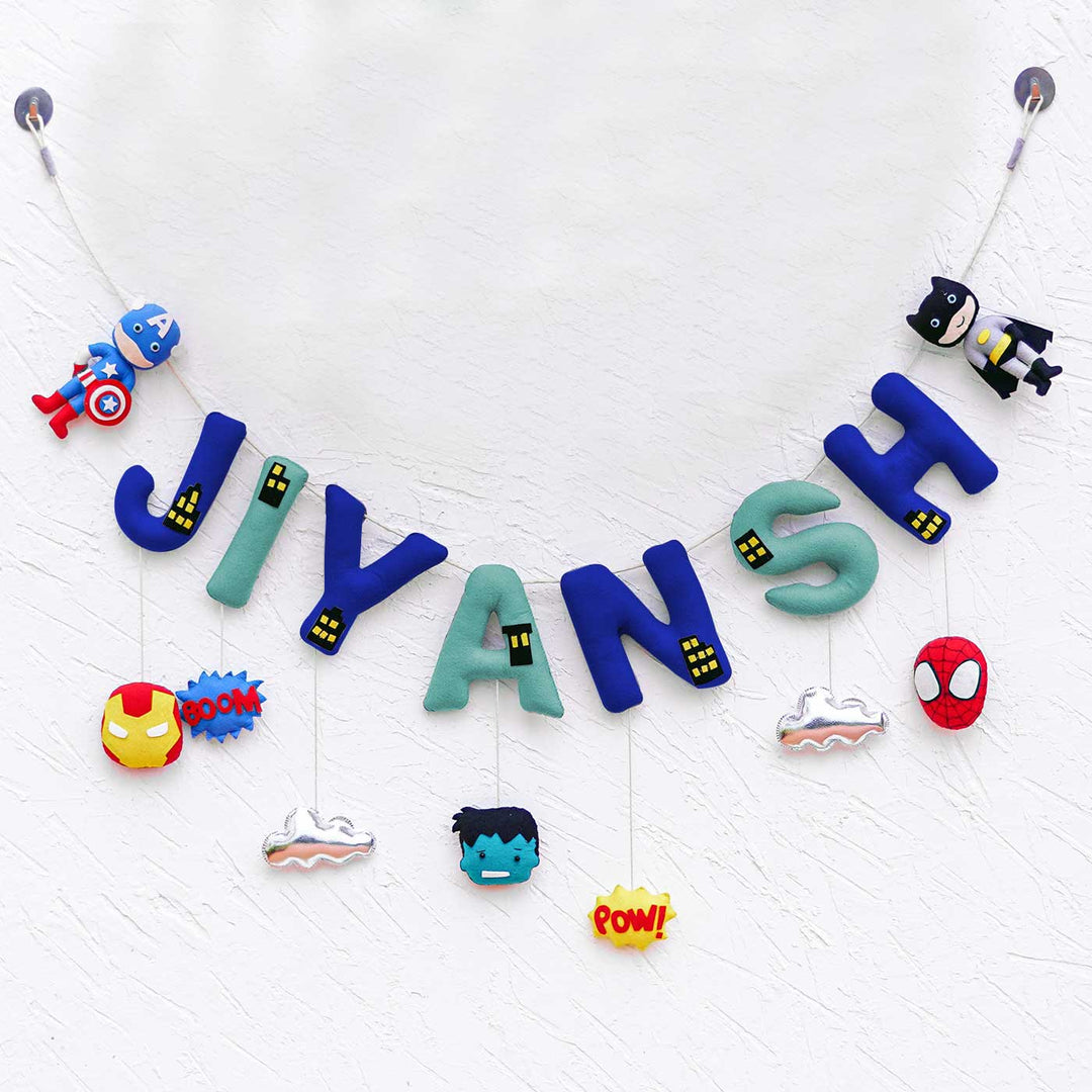 Handcrafted Personalized Themed Bunting For Kids Superhero - Hanging Name Banner with Characters