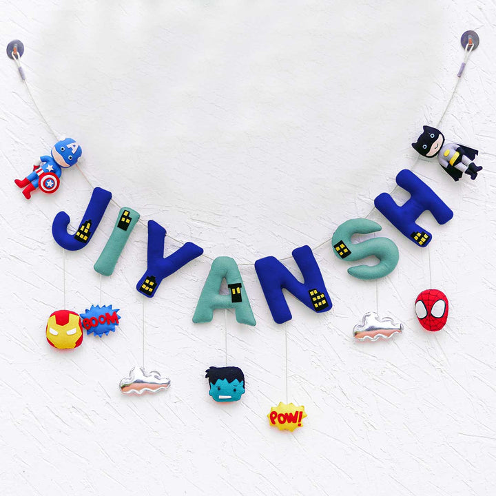 Handcrafted Personalized Themed Bunting For Kids Superhero - Hanging Name Banner with Characters