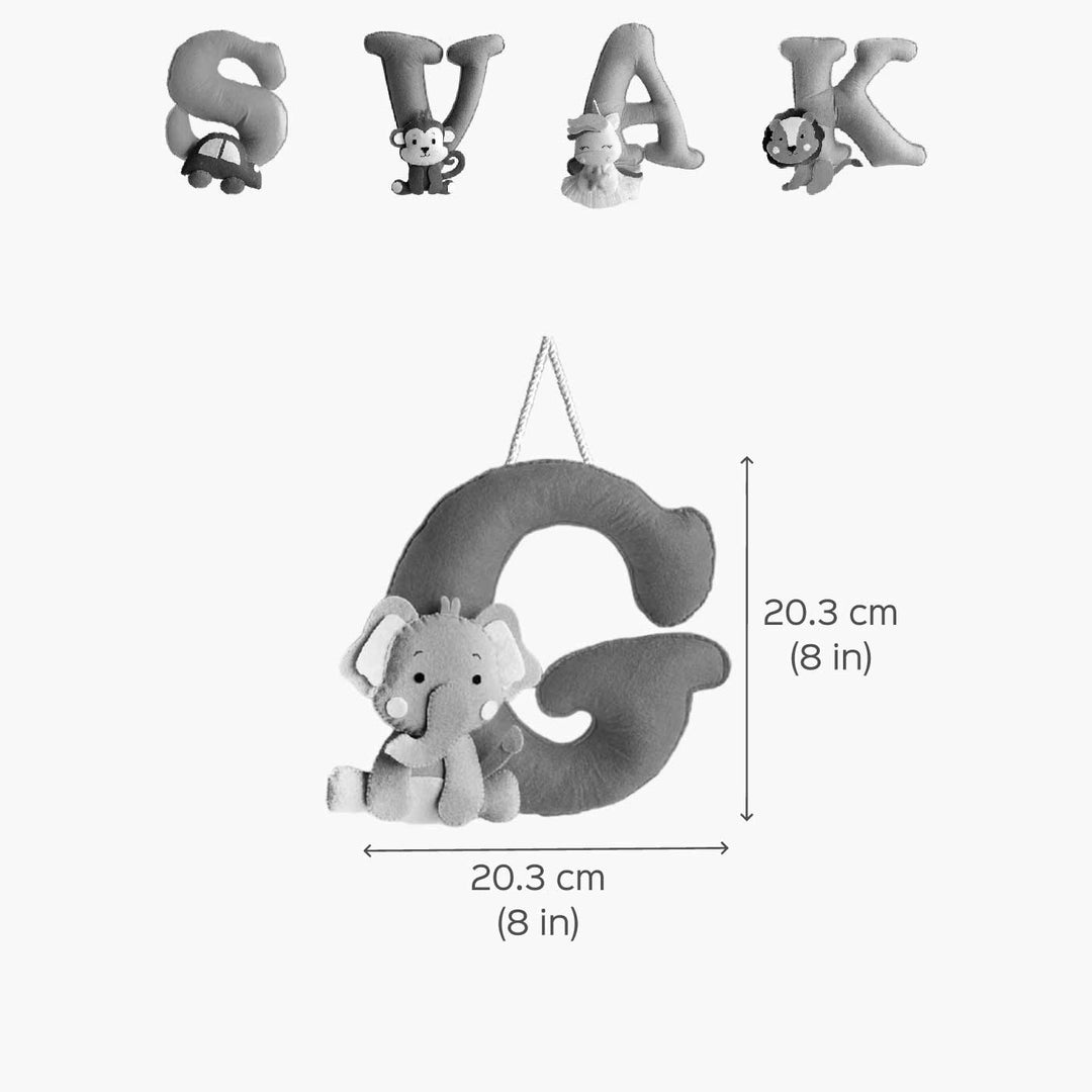 Customised Jumbo Felt Letters Initial Hanging For Kids - Dimension Chart with Hanging Letter