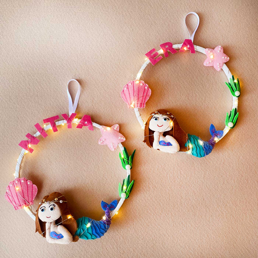 Personalized Kids Theme Felt Hoop Name Plate 3 - Hanging Wall Decorations Front View