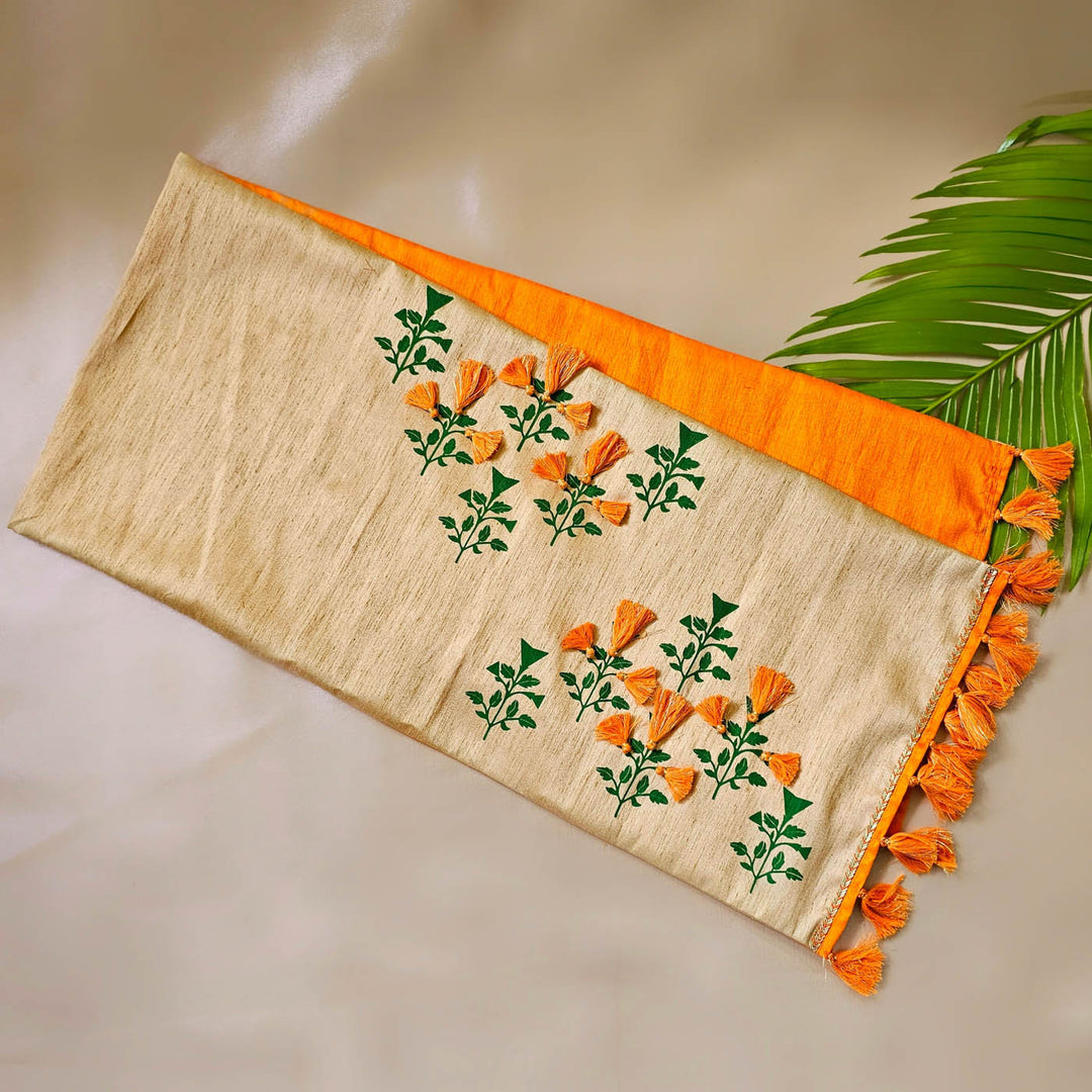 Handmade Marigold Flower Design Silk Table Runner