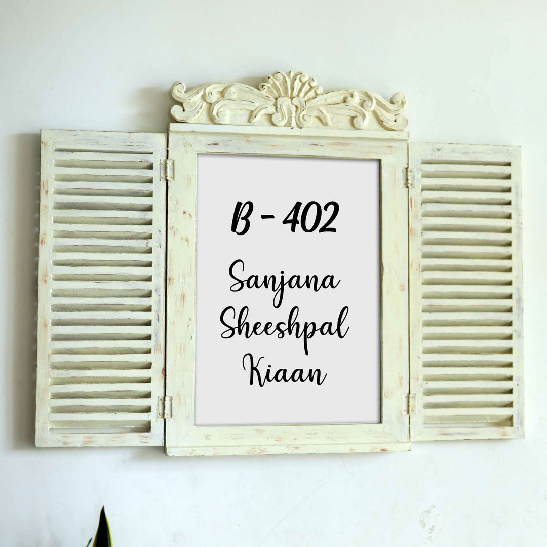 Ornate Carved Window Personalised Distress Finish Pine Wood Nameplate