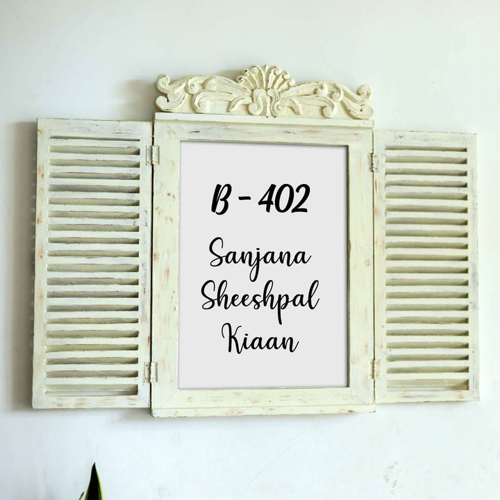 Ornate Carved Window Personalised Distress Finish Pine Wood Nameplate