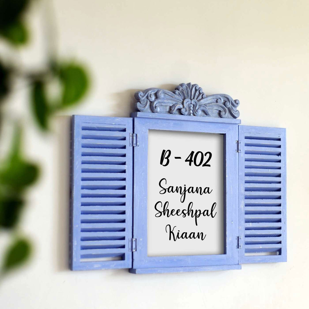 Ornate Carved Window Personalised Distress Finish Pine Wood Nameplate