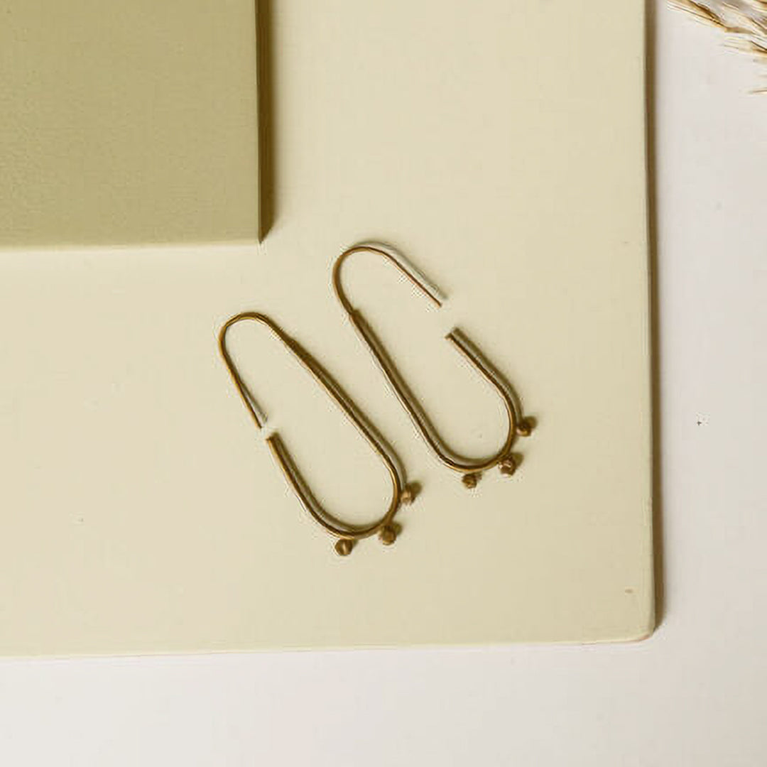Handmade Oval Shaped Grain Hoops Brass Earrings