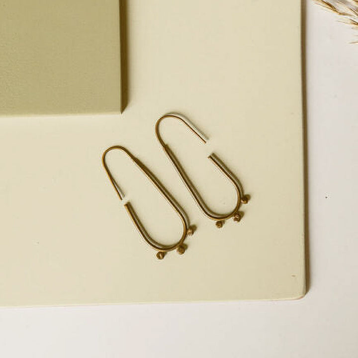 Handmade Oval Shaped Grain Hoops Brass Earrings