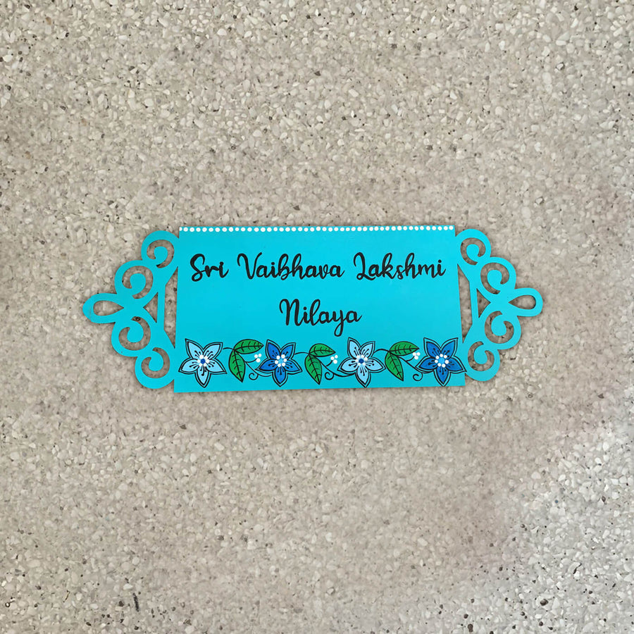 Small Rectangle Hand Painted Madhubani Art Name Plate 4 - Top View with Name Personalization