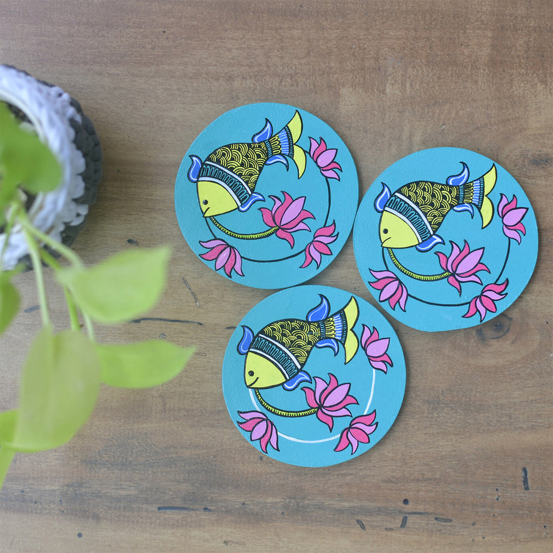 Handpainted Madhubani MDF Coasters I Set of 6