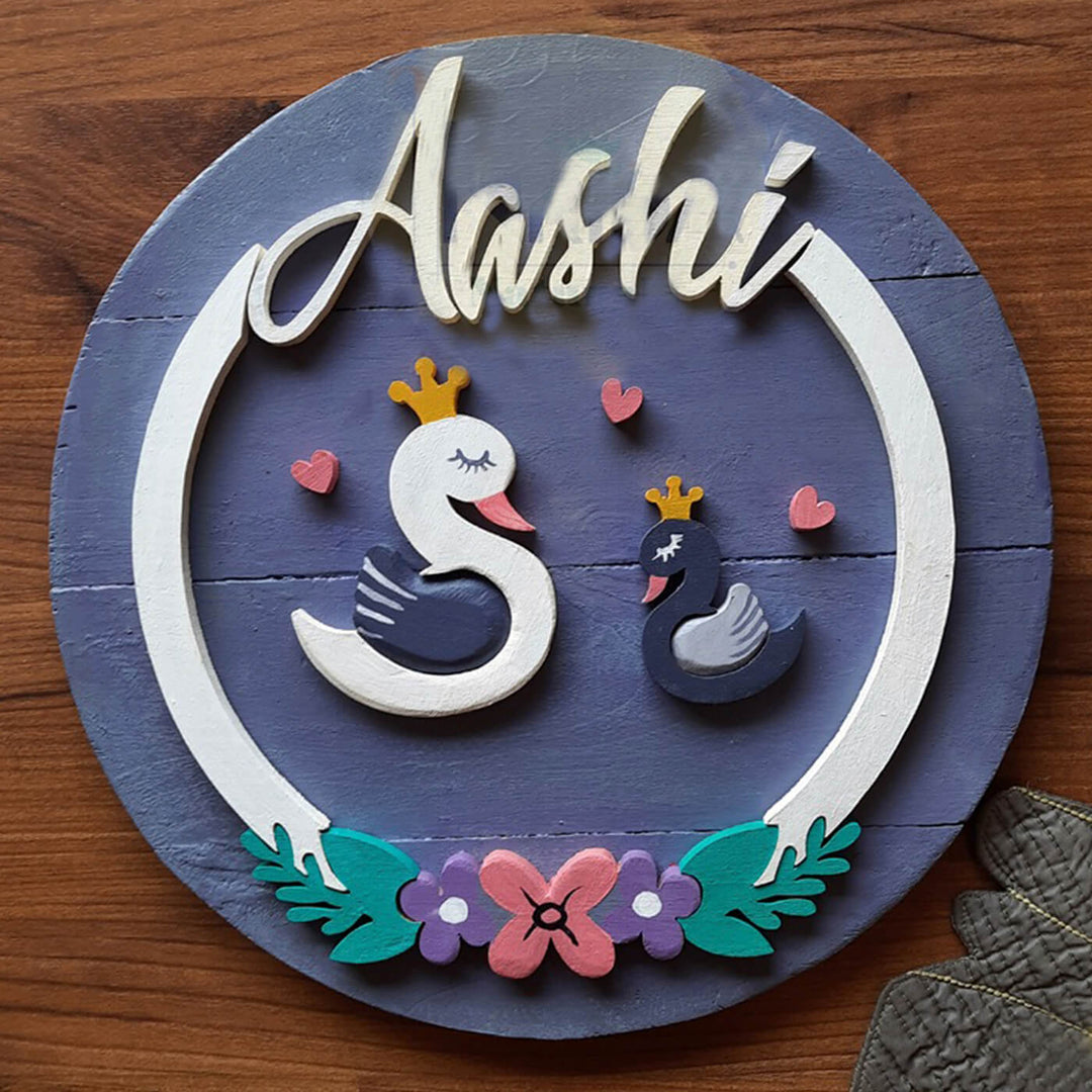 Hand Painted Personalized Duck Themed Wooden Name Plate - Front View with Name Personalization
