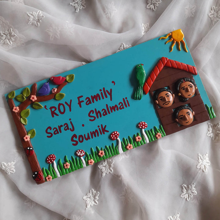 Handcrafted Personalised Mdf Name Plate For Family Of 3 - Flat Lay Personalized Name Display