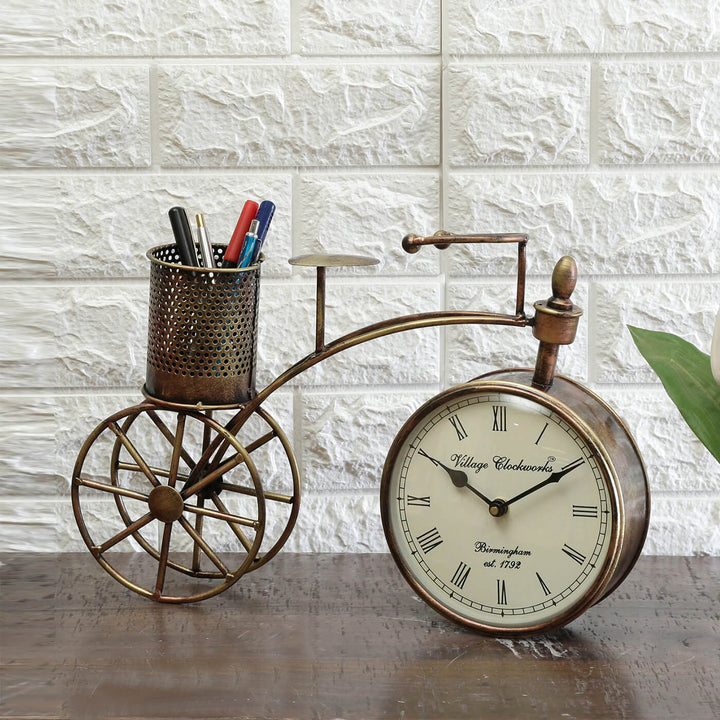 Handcrafted Iron Pen Stand & Table Clock