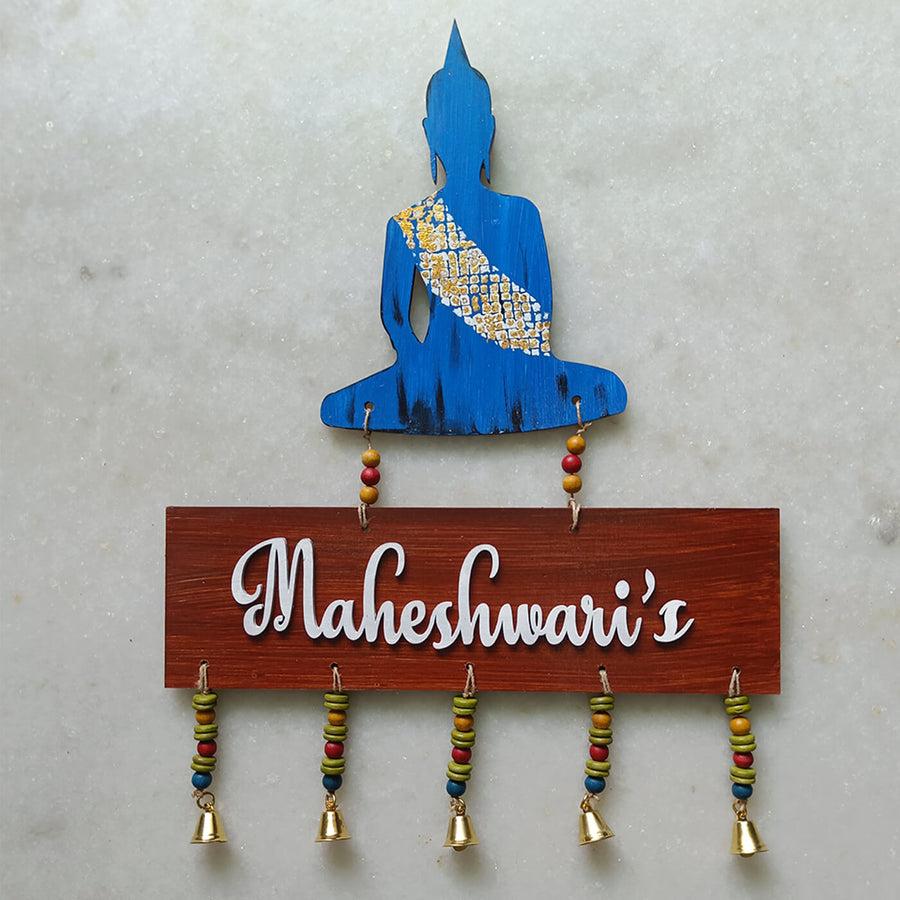 Handpainted Personalized Buddha Name Plate - Front View Hanging Wall Sign