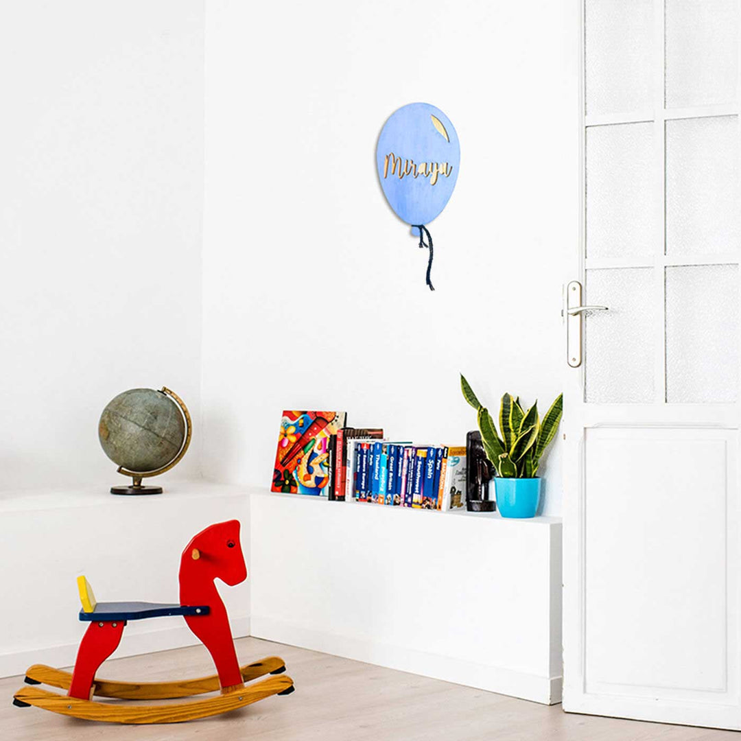Handpainted Balloon Wooden Kids Name Plate - Wall Mounted Name Personalization Display