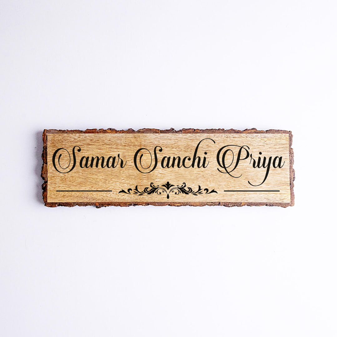 Handcrafted Mango Wood Personalized Name Plate - Front View of Name Personalization