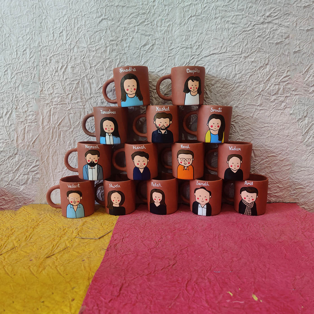Pet Lover | Photo Personalized Handpainted Terracotta Mug with Caricatures and Background
