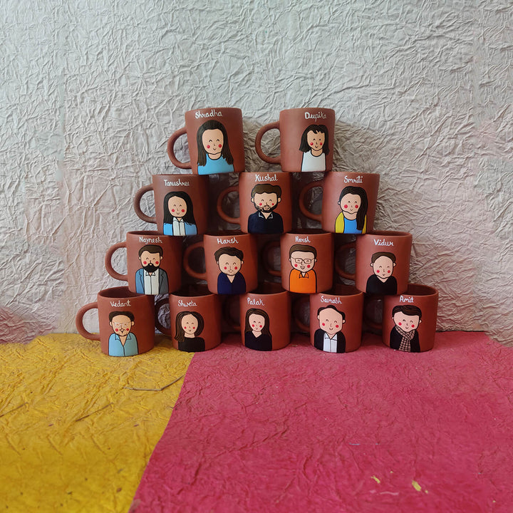 Pet Lover | Photo Personalized Handpainted Terracotta Mug with Caricatures and Background