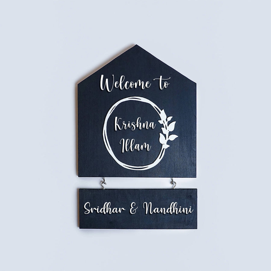 House Shaped Welcome Home Name Plate - Front View Hanging Name Personalization