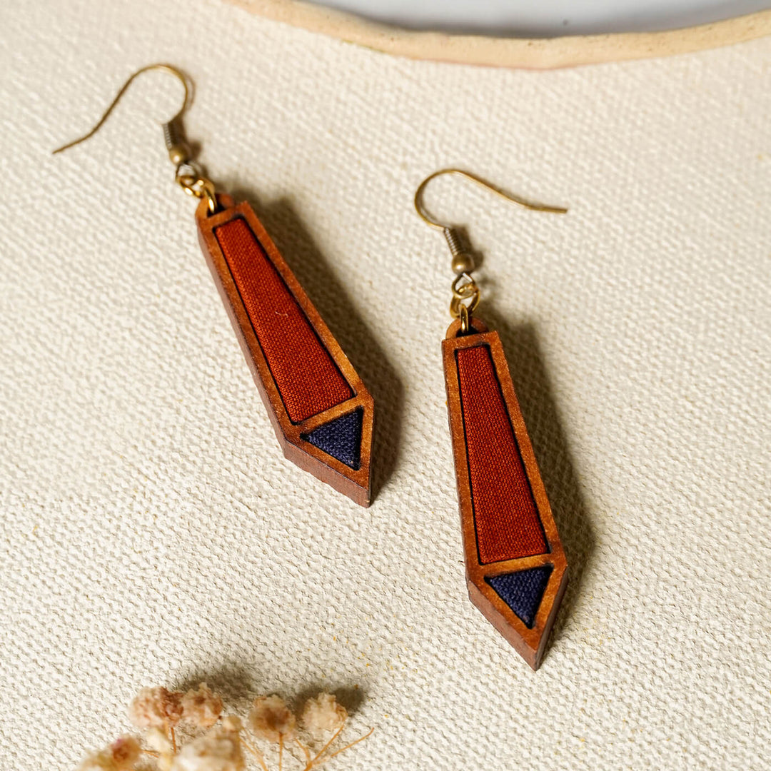 Handcrafted Wood & Fabric Rays Necklace & Earrings