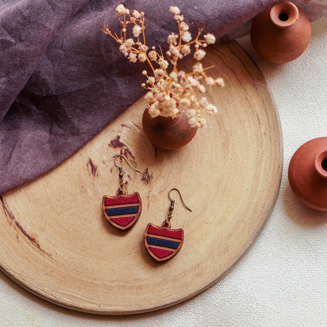 Handcrafted Wood & Fabric Arc Necklace & Earrings