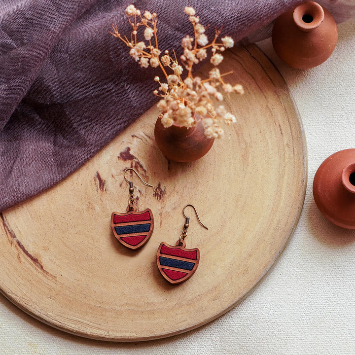 Handcrafted Wood & Fabric Arc Necklace & Earrings