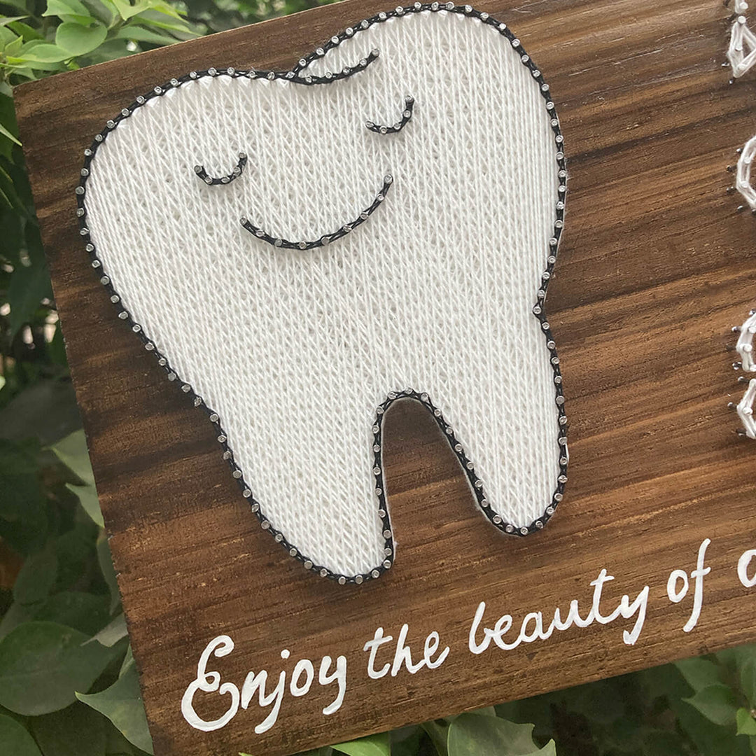 Personalised Dentist Name Plate With Tooth String Art - Close-up of String Art Detail