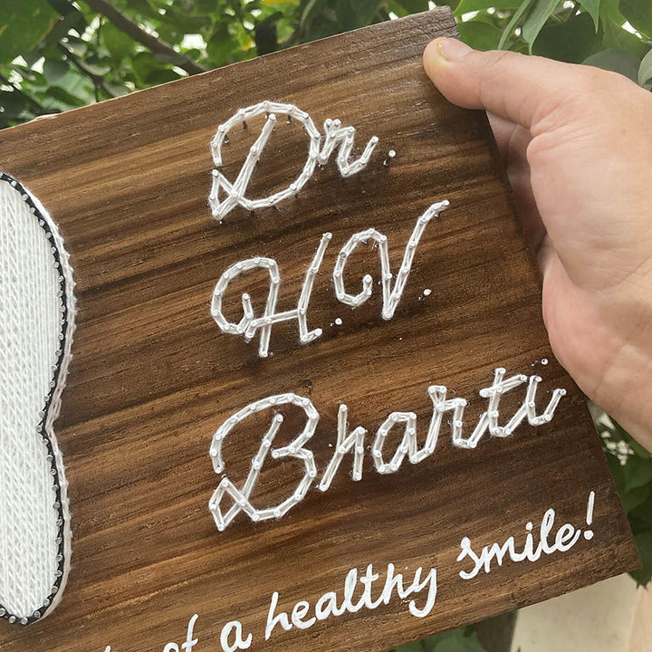 Personalised Dentist Name Plate With Tooth String Art - Hand-Held Personalized Name Display