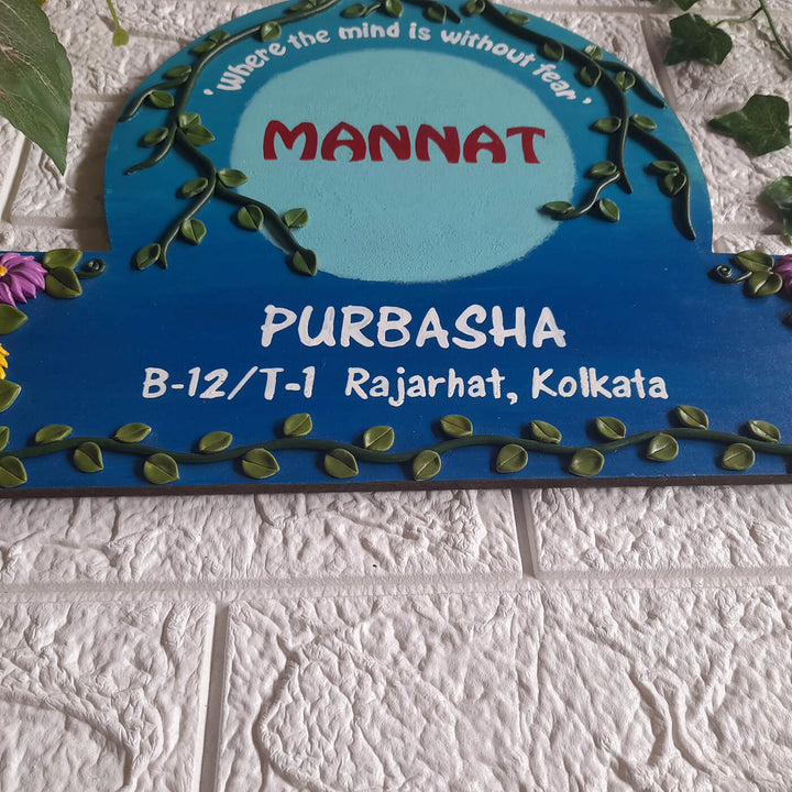 Handcrafted Personalised Floral Themed Name Plate 2 - Close-up of Personalized Text Panel