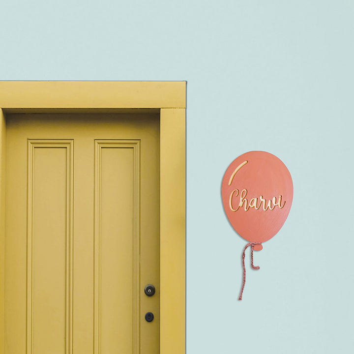 Handpainted Balloon Wooden Kids Name Plate 2 - Mounted on Wall Next to Door