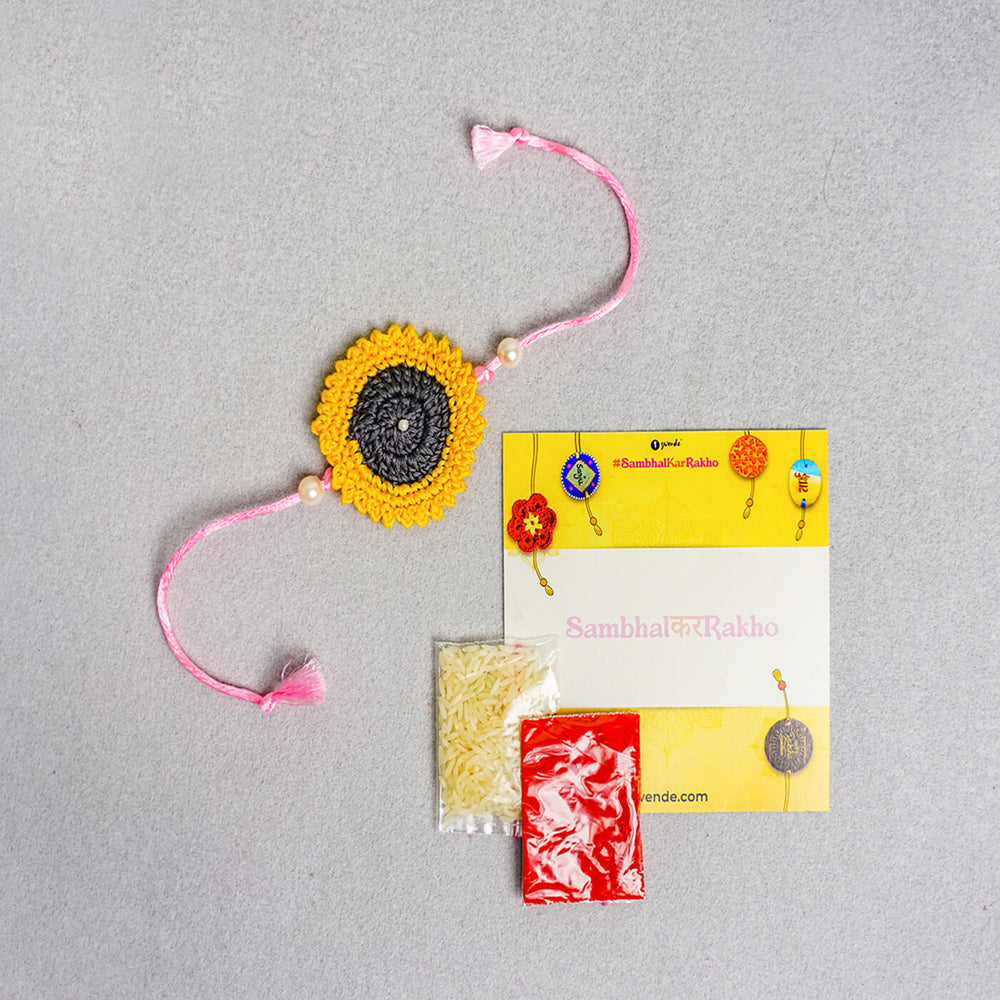 Handcrafted Mandala Crochet Rakhi With Roli Chawal For Kids 2 - Complete Set with Accessories