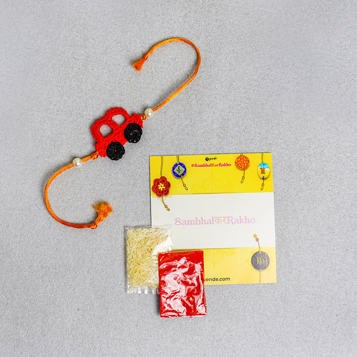 Quirky Handcrafted Crochet Rakhi With Roli Chawal For Kids 2 - Full Set with Accessories