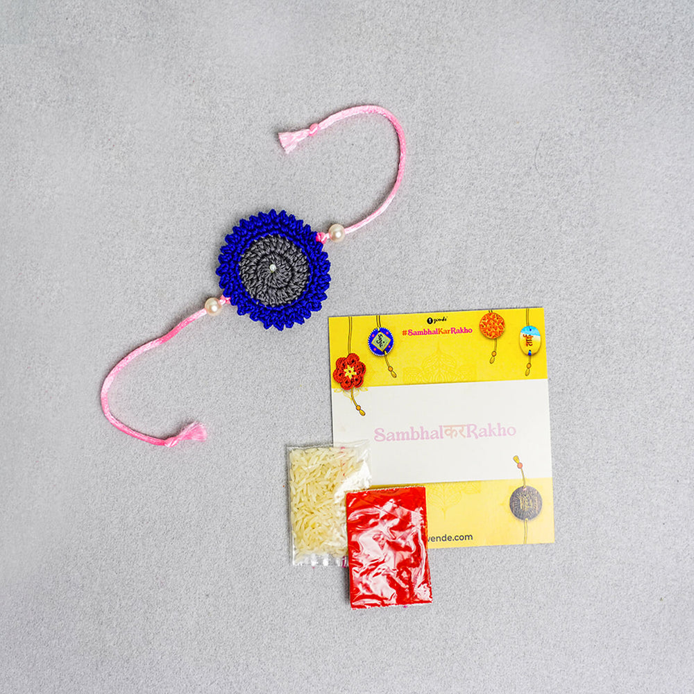 Handcrafted Mandala Crochet Rakhi With Roli Chawal For Kids 3 - Packaging Contents Display