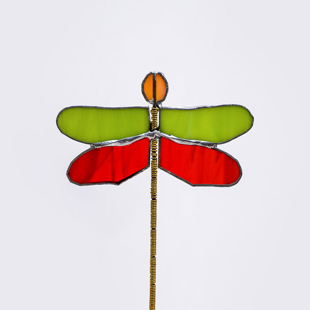 Handcrafted Stained Glass Dragonfly Garden Stake