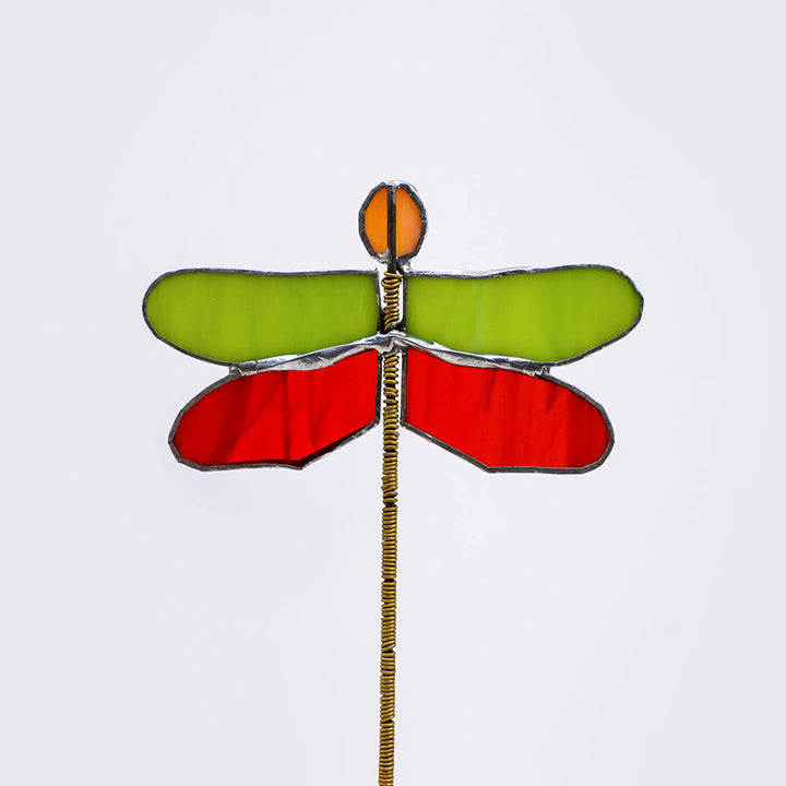 Handcrafted Stained Glass Dragonfly Garden Stake