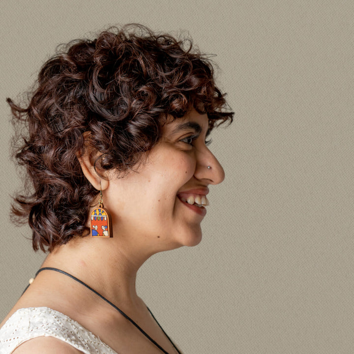 Handcrafted Wood & Fabric Fringe Earrings & Necklace