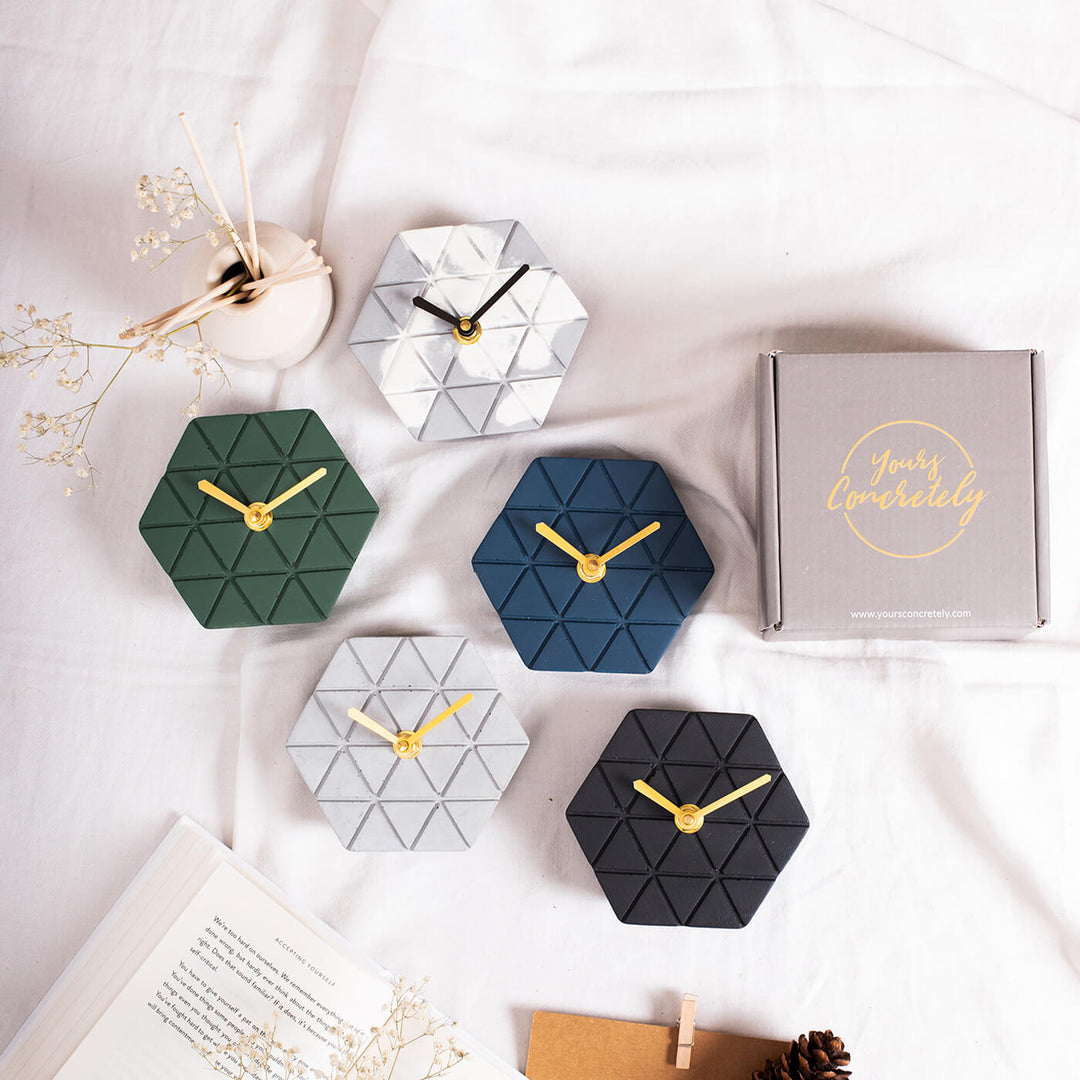 Handcrafted Hexagon Concrete Desk Clock